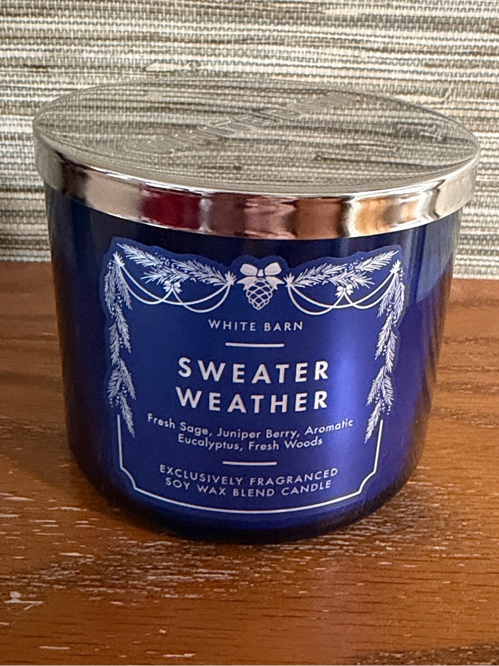 White Barn Sweater Weather Candle - Deep Blue with Silver Lid
